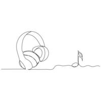 un mundo de escuchando a música con auriculares mundo música día uno línea dibujo vector