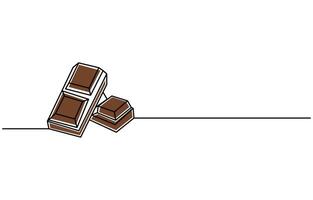 A drawing of a chocolate day bar with the word chocolate Single line art. vector