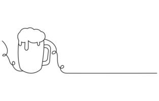 International Beer Day glass and bottle continuous one line drawing vector