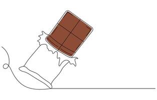 A drawing of a chocolate day bar with the word chocolate Single line art. vector