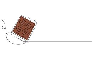 A drawing of a chocolate day bar with the word chocolate Single line art. vector