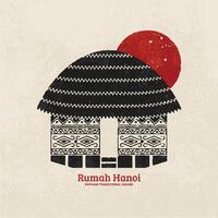Hanoi Papua traditional house icon illustration design Hand Drawn vintage grunge geometric. vector