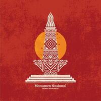 Indonesian national monument illustration icon design in Hand Drawn vintage grunge geometric. vector