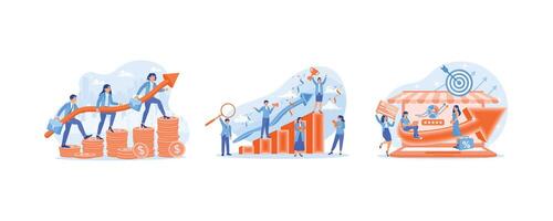 Work together towards success. Celebrating business success. Online business system. Business Growth concept. Set flat illustration. vector