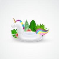 un inflable unicornio flotador con tropical plantas vector