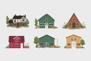 set of summer houses with different colors, cute homes vector