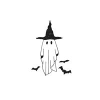a black and white drawing of a ghost with a witch hat vector