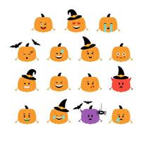 Víspera de Todos los Santos calabazas con diferente expresiones vector