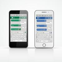 two smartphones with different keyboards and messages on them vector