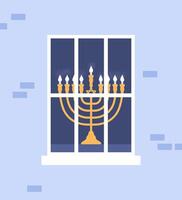 celebration hanukkah, menorah in a window vector