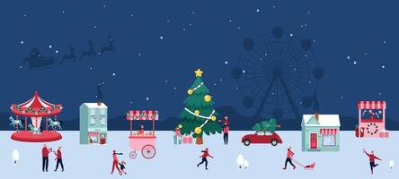 a christmas scene with people and market in the evening vector