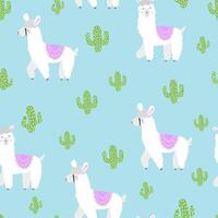 lama and cactus cute pattern vector