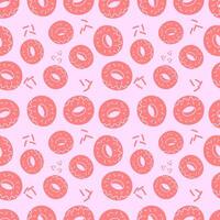 rosado rosquillas sin costura patrón, textura para lecho, tela, fondo de pantalla, envase papel, textil. vector