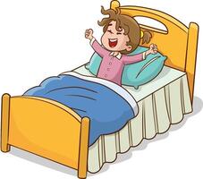 happy cute little kid girl wake up in the morning vector