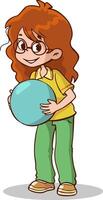 sweet girl holding ball in garden cartoon . sweet girl holding ball in garden character. isolated flat cartoon illustration vector