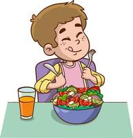 Little boy hungry happy to eat illustration vector