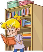 pequeño niña es leyendo un libro. un pequeño niña con un libro en su manos. un niña es leyendo un libro. vector