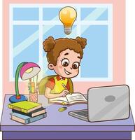 Illustration of cute kids solving problems studying together vector