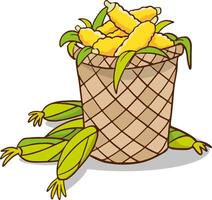 Yellow corn in basket, isolated on white. illustration vector