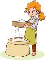 Illustration of girl sifting flour vector