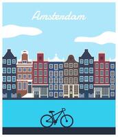 Amsterdam paisaje urbano con bicicleta y edificios vector
