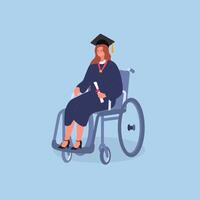 ilustración de un mujer en un silla de ruedas con un graduación gorra vector