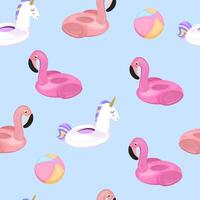 flamingo pool float with unicorn and ball vector