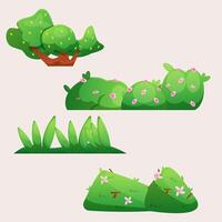 set of bush with flower, tree and bushes with cute flower vector