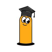 Back to school retro character. Funny worm with face in a graduation cap. Funky groovy template on a transparent background. Contemporary illustration. vector