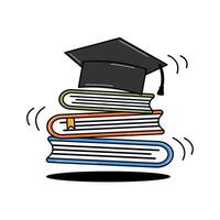 Back to school retro groovy art. Set of books and graduation cap. Elements on a transparent background. Contemporary illustration. vector