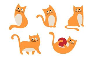 Set of cute cat cartoon characters in various poses, kitten on white background vector