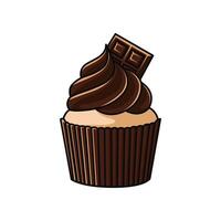 Cute and simple brown chocolate cupcake isolated on a white background vector