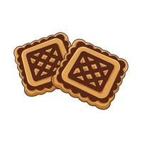 Illustration of biscuit cookie with chocolate cream on a white background in hand-drawn cartoon style vector