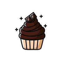Cute and simple brown chocolate cupcake isolated on a white background vector