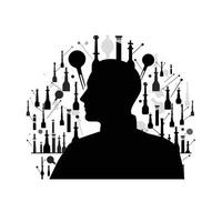 Silhouette of man surrounded by science and lab equipment vector