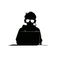 Silhouette of Man Using Laptop vector