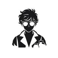 Silhouette of Young Man in Lab Coat with Equipment vector