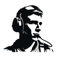 Pilot Silhouette with Headset and Aviator Glasses vector