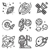 A set of space icons and badges in a trendy linear style vector