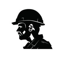 hombre silueta con casco y barba perfil vector