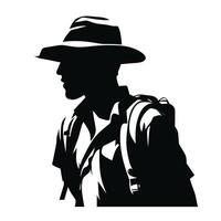 Silhouette Man with Hat and Backpack Traveler vector