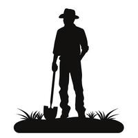 Farmer Silhouette with Shovel in Field vector
