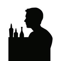 Man at Bar Counter Silhouette with Bottles vector