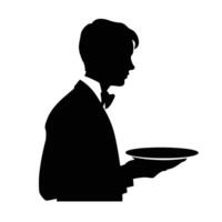 Profile Silhouette of Waiter Serving vector