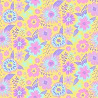 Floral Seamless Half Drop Pattern with Fantasy Leaves and Flowers in Pastel Colors. Repeat Wallpaper Print Texture. Perfectly for Wrapping Paper, Textile, Fabric, Decor Ornament. vector
