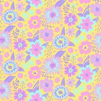 Floral Seamless Half Drop Pattern with Fantasy Leaves and Flowers in Pastel Colors. Repeat Wallpaper Print Texture. Perfectly for Wrapping Paper, Textile, Fabric, Decor Ornament. vector