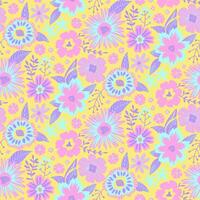 floral sin costura medio soltar modelo con fantasía hojas y flores en pastel colores. repetir fondo de pantalla impresión textura. perfectamente para envase papel, textil, tela, decoración ornamento. vector