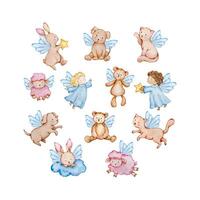 Watercolor cute baby angels set vector