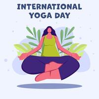 flat design international yoga day illustration with leaves vector