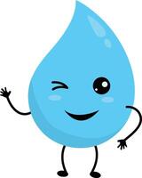 Cute Water Drop Character with Flat Cartoon Face. Isolated on White Background vector